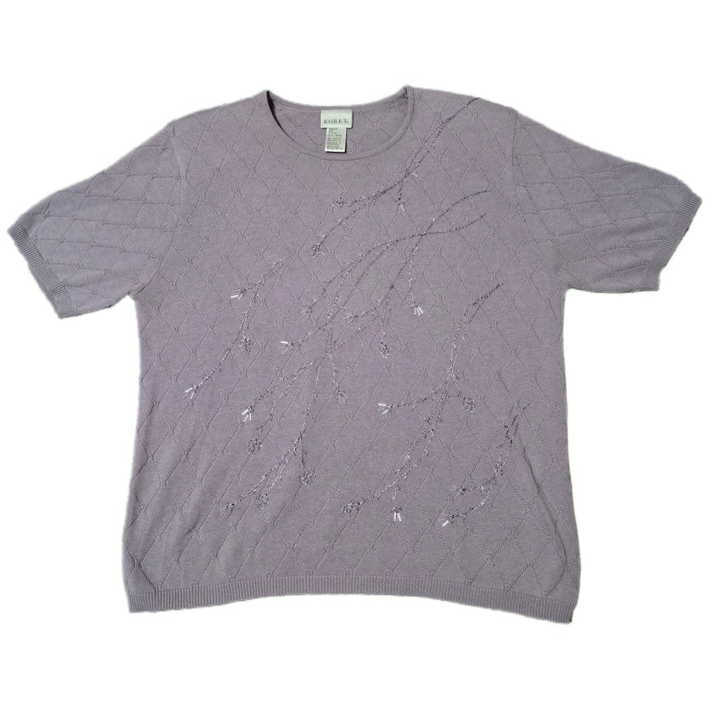 Koret Womens Lavender Beaded‎ Knit Short Sleeve Top Diamond Pattern
(F)